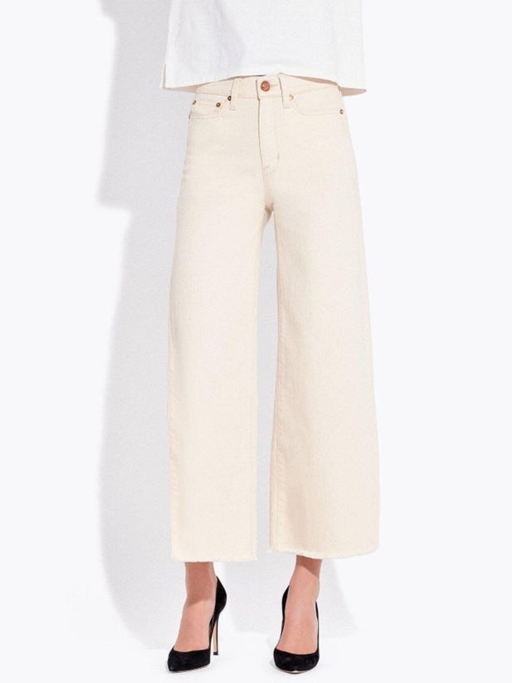 AYR The Must Wide Leg Crop Jeans Ivory Raw Hem 24